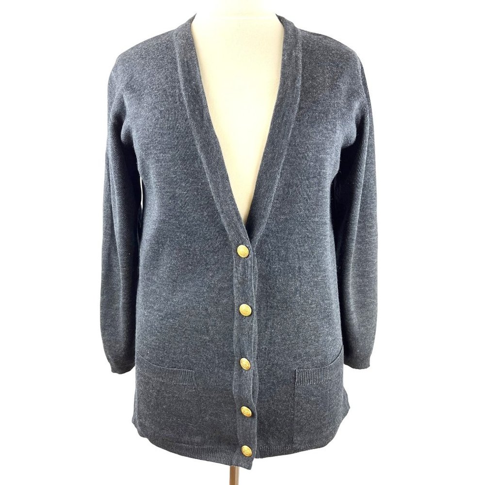 VTG Luxe Grandma Nordstrom Grey 100% Merino Wool Cardigan Sweater,Women’s Large